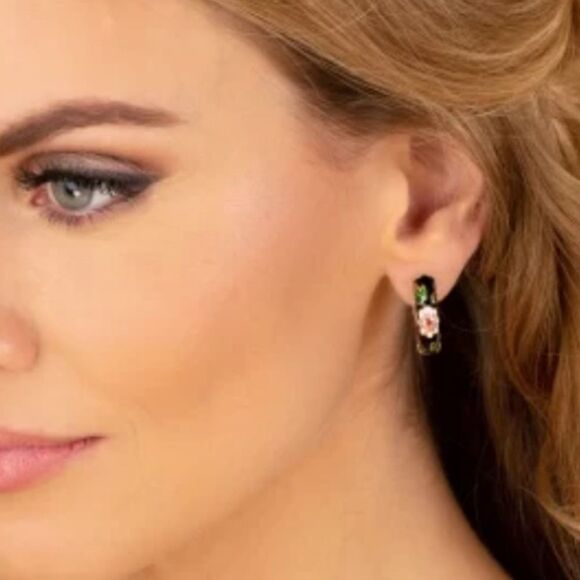 Floral Enamel Hoop Earrings N1084 - Picture 2 of 5